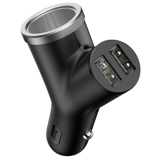 3в1 зарядно за кола за телефон - 2 х USB + гнездо за запалка, черно