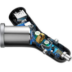 3в1 зарядно за кола за телефон - 2 х USB + гнездо за запалка, черно
