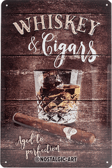 Метална табела Whiskey & Cigars - 15 x 20 см
