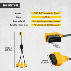 OBD2 кабелен сплитер, 1 към 3, 50 см, 16 пин към три броя 16 пин - AUTOOL