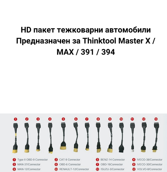 Пакет тежкотоварни автомобили за Thinktool Master X / MAX / 394 - преходни кабели, софтуер и лиценз 12м.
