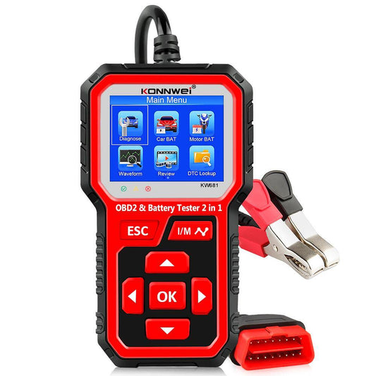 2в1 тестер за акумулатори и OBD2 скенер тест за зареждане KONNWEI KW681