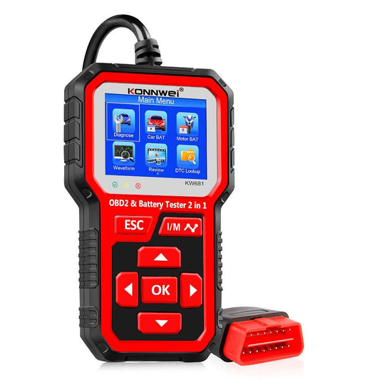 2в1 тестер за акумулатори и OBD2 скенер тест за зареждане KONNWEI KW681