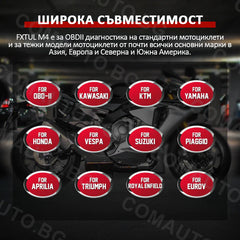 FXTUL M4 - OBD2 автодиагностика за мотоциклети Honda, Yamaha, Kawasaki, Suzuki, KTM, Triumph, Royal Enfield...
