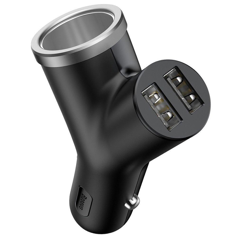 3в1 зарядно за кола за телефон - 2 х USB + гнездо за запалка, черно