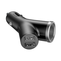 3в1 зарядно за кола за телефон - 2 х USB + гнездо за запалка, черно