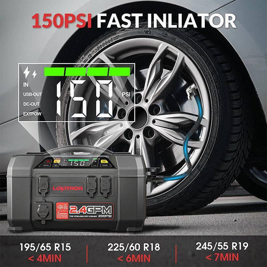Jump Starter с въздушен компресор за измиване под налягане Lokithor AW401, 2500Amp