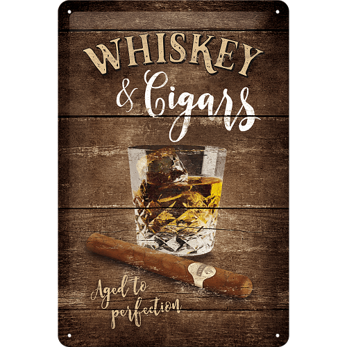 Метална табела Whiskey & Cigars - 15 x 20 см