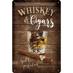Метална табела Whiskey & Cigars - 15 x 20 см