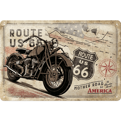Метална табела Route 66 Bike Map - 20 x 30 см