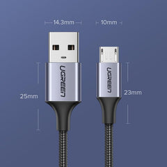 micro USB кабел за зареждане на телефон - 2 метра, сив