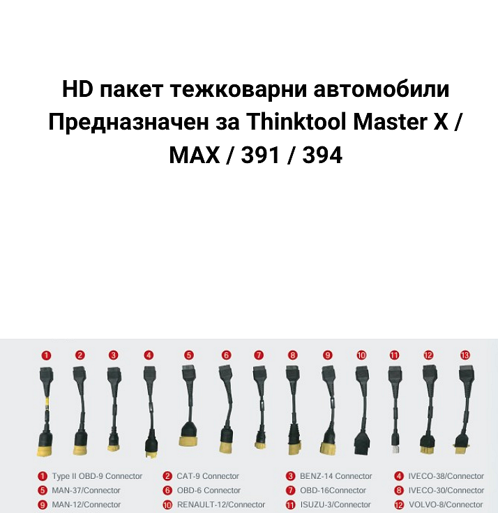 Пакет тежкотоварни автомобили за Thinktool Master X / MAX / 394 - преходни кабели, софтуер и лиценз 12м.
